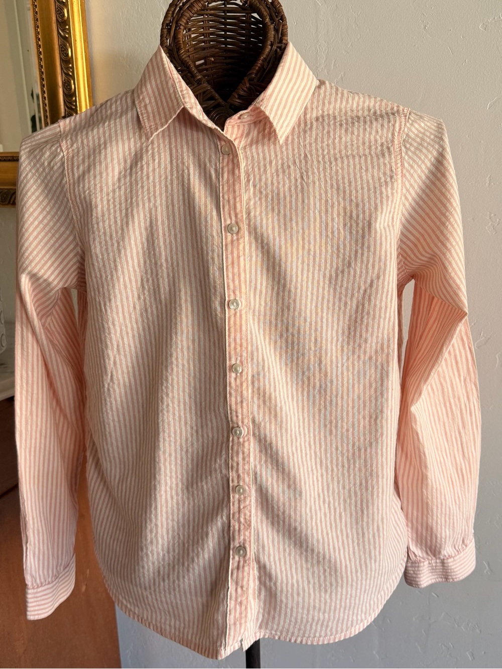 aerie Light Pink Striped Button-Front Blouse